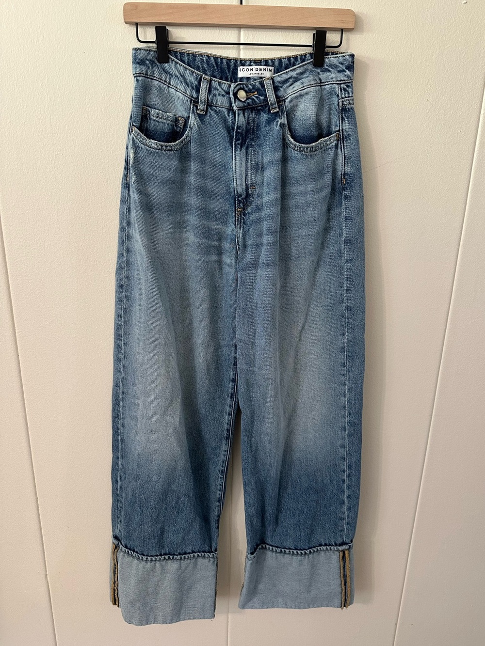 Icon Denim Mid Rise Wide Leg Cuffed Kiki Jean in Smoke Blue - Picture 2 of 5